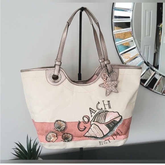 Coach Handbags - Coach Women's Cream and Pink Graphic Tote